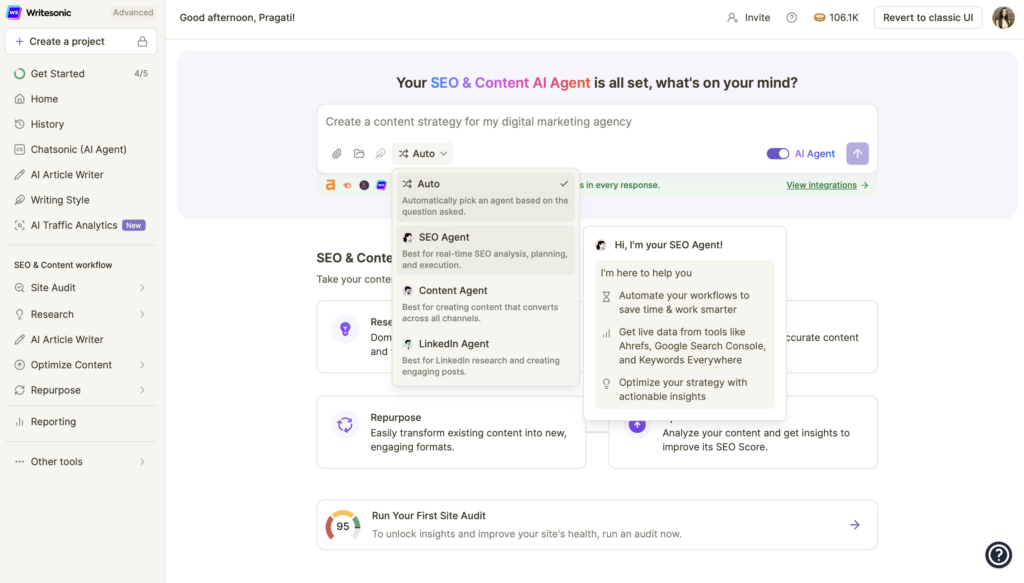 Writesonic SEO AI Agent - Affordable SEO tools