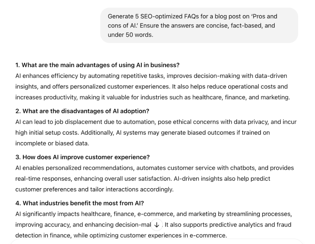 Creating FAQ content using ChatGPT for SEO blogs