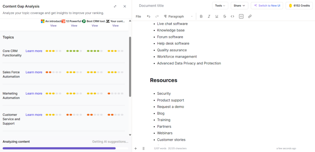 The Content Gap Analysis tool gives a list of topics that are missing from your competitors' topics.