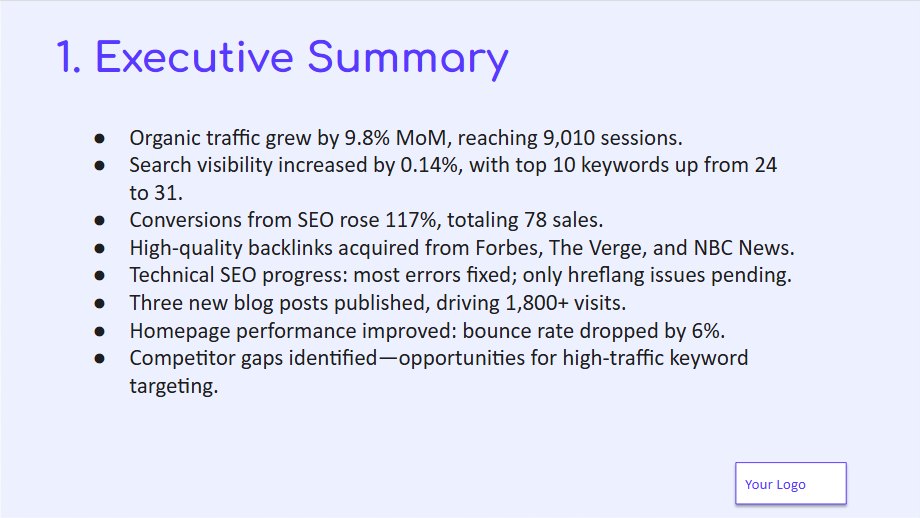 SEO Reports for Clients: Executive Summary