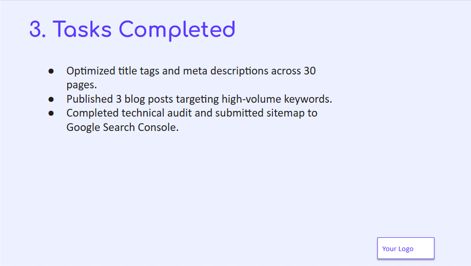 SEO Reports for Clients: Tasks Completed