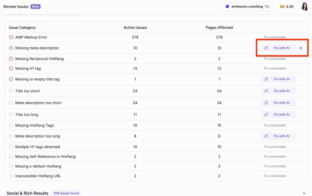 Fix local site audit issues with Writesonic's AI