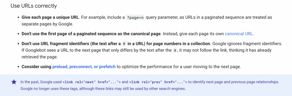 What Google says about pagination