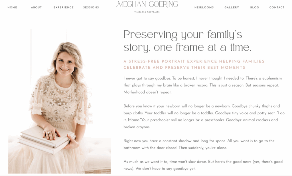 Example of about me page for SEO for photographers