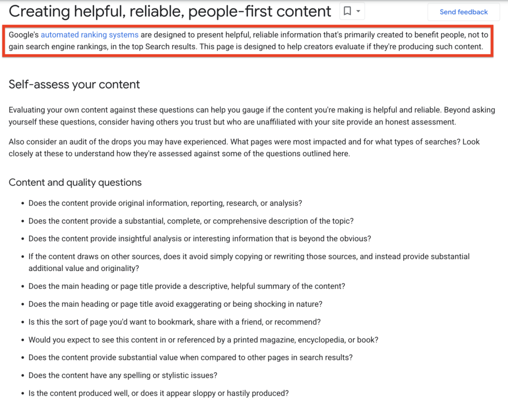 Google's automated ranking system for content