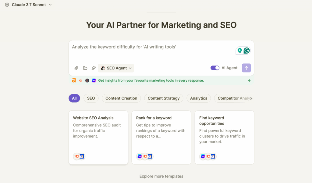 Writesonic SEO AI agent dashboard