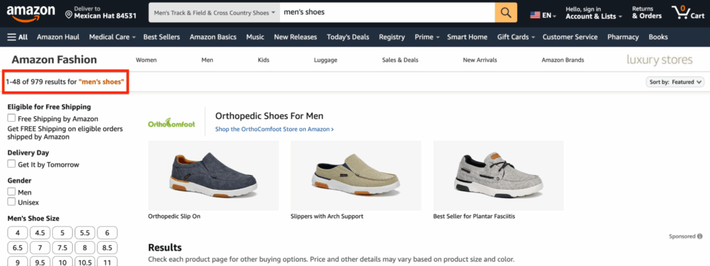 Example of pagination SEO on Amazon
