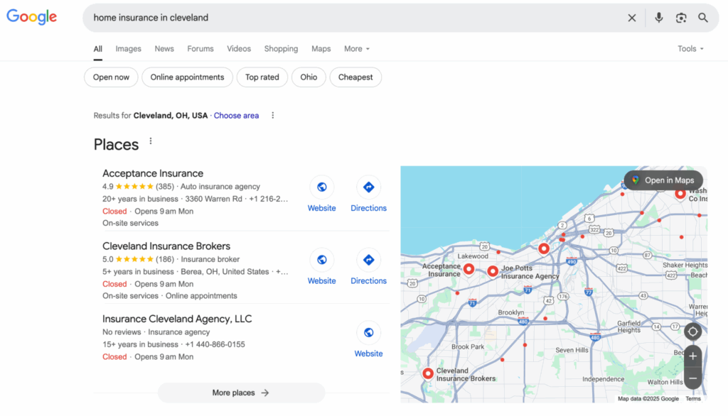 Local SEO for insurance agents using Google Map Pack